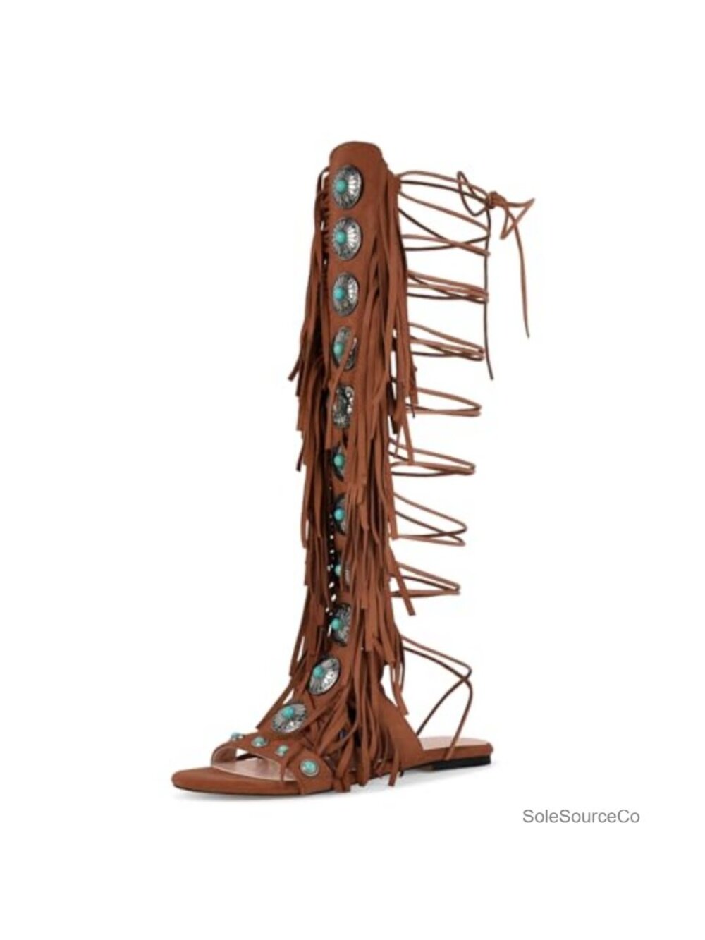 Boho Gladiator Flat Sandals with Fringe Jewel Tassels Open Toe Lace Up